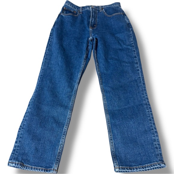 Abercrombie & Fitch Women's Straight Leg High Waist Jeans - Dark Indigo Blue - Picture 7 of 16